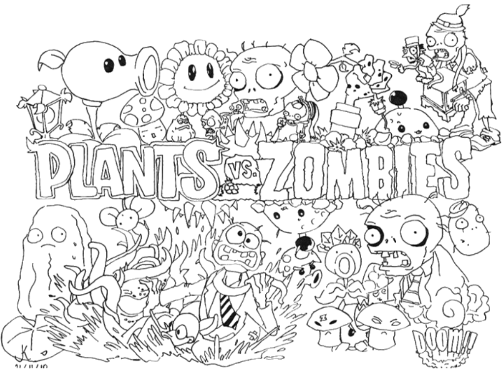Картинки растения против зомби раскраски зомби
